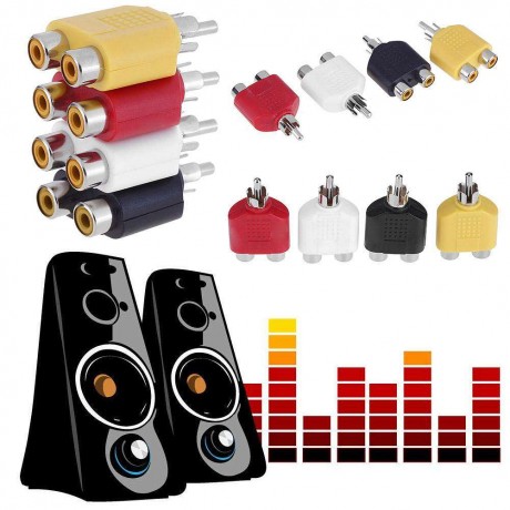 4pcs RCA 7mm AV Audio Video Plug Converters 1 Male to 2 Female Adapters