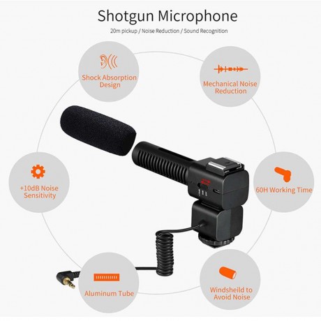 CM-520 External Microphone Cardioid Condenser Mic for Canon Nikon Hot Shoe
