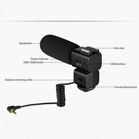 CM-520 External Microphone Cardioid Condenser Mic for Canon Nikon Hot Shoe